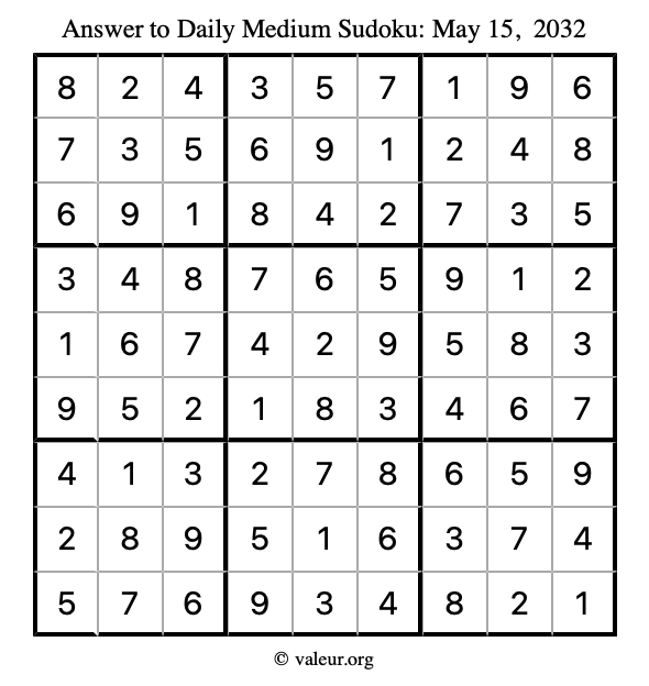 Answer to medium sudoku May 15, 2032