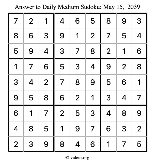 Answer to medium sudoku May 15, 2039