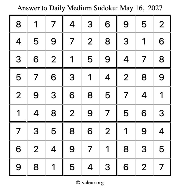 Answer to medium sudoku May 16, 2027