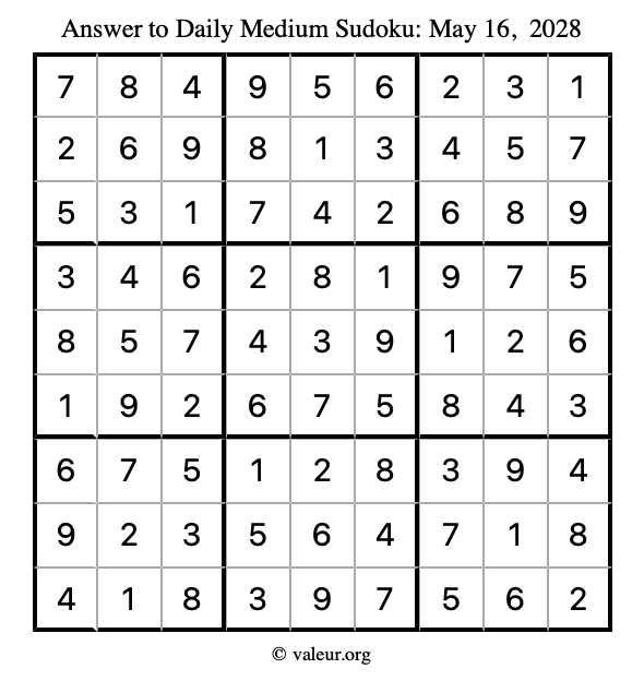 Answer to medium sudoku May 16, 2028