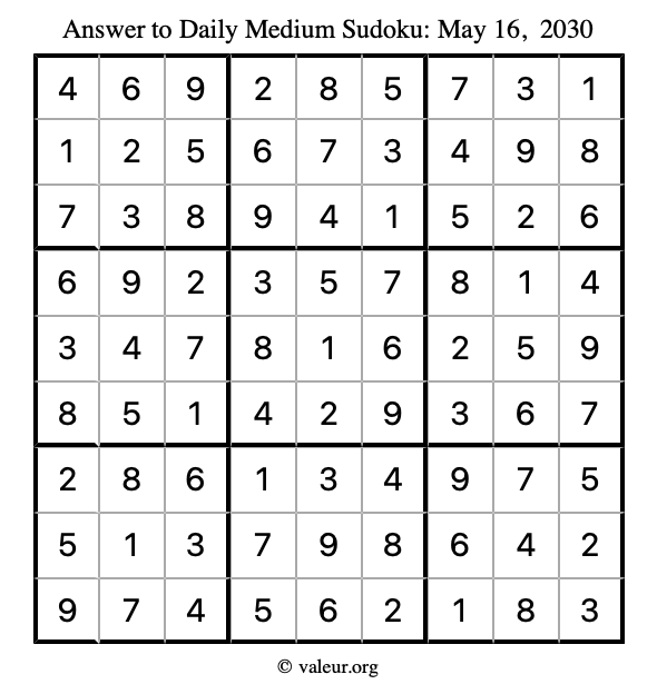 Answer to medium sudoku May 16, 2030