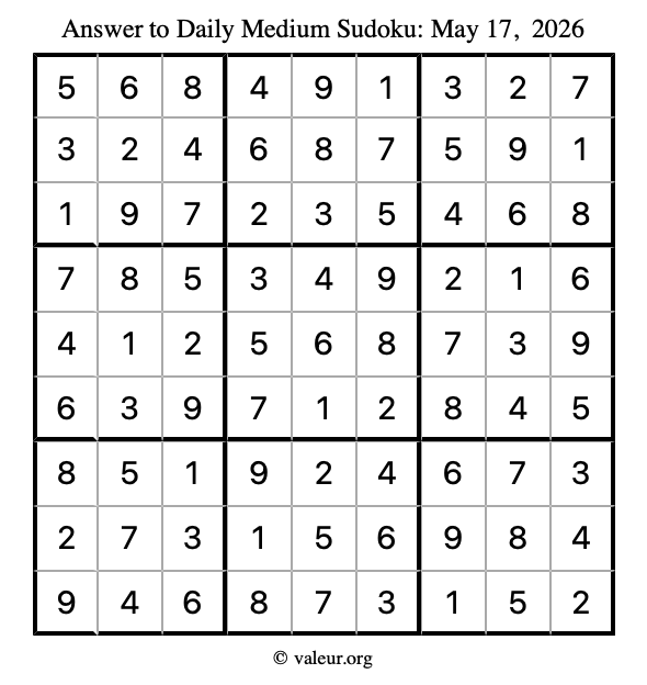 Answer to medium sudoku May 17, 2026