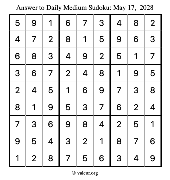 Answer to medium sudoku May 17, 2028