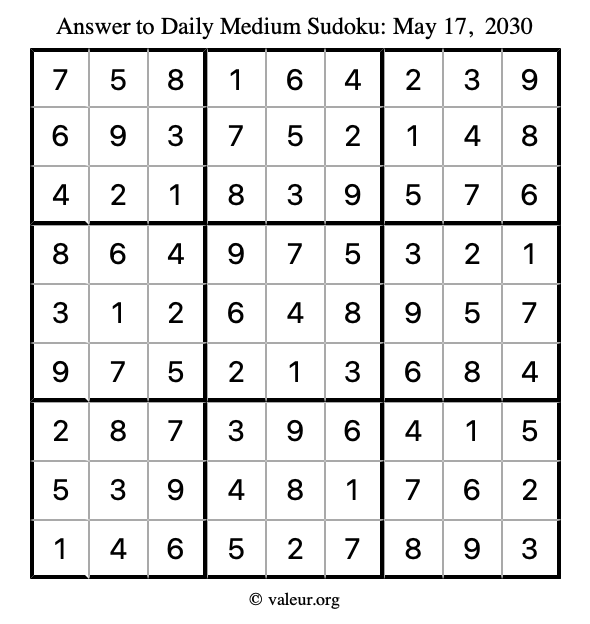 Answer to medium sudoku May 17, 2030