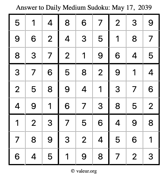 Answer to medium sudoku May 17, 2039