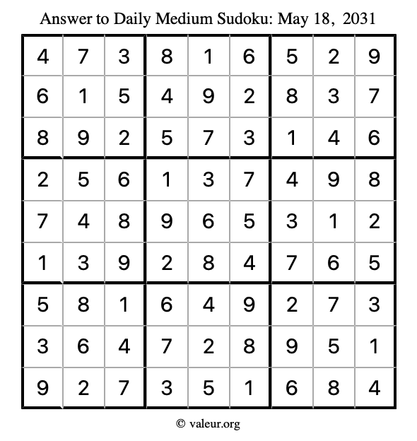Answer to medium sudoku May 18, 2031