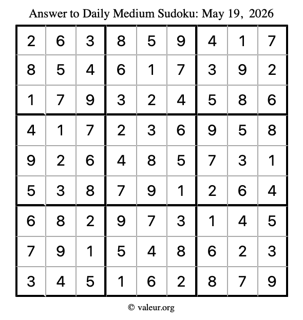 Answer to medium sudoku May 19, 2026