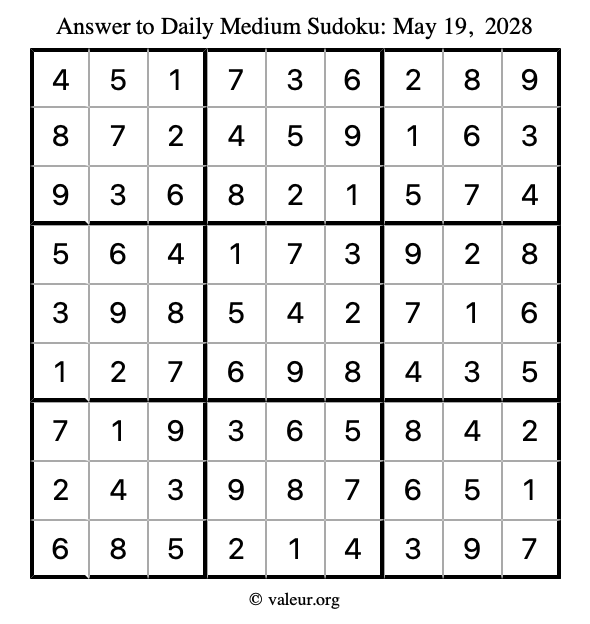 Answer to medium sudoku May 19, 2028