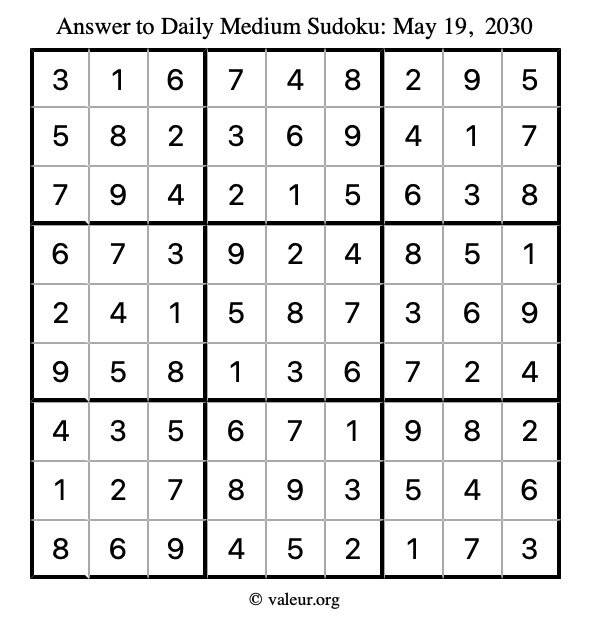 Answer to medium sudoku May 19, 2030