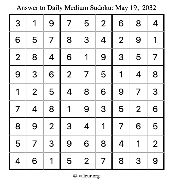 Answer to medium sudoku May 19, 2032