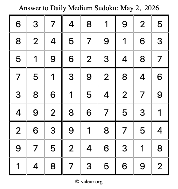 Answer to medium sudoku May 2, 2026