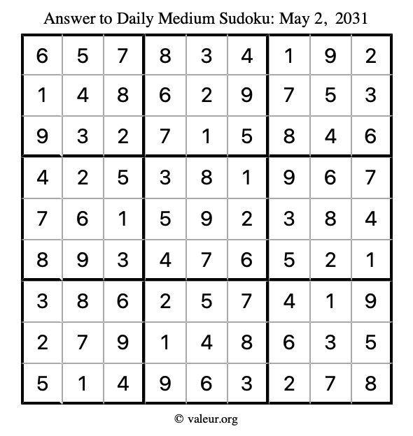 Answer to medium sudoku May 2, 2031