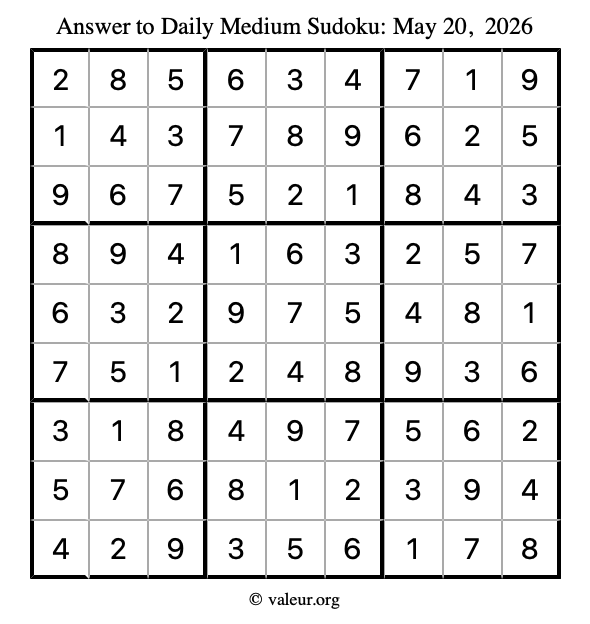 Answer to medium sudoku May 20, 2026