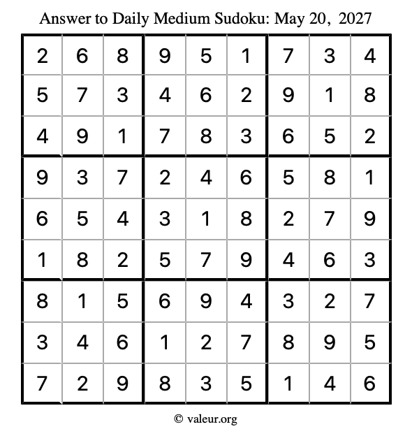 Answer to medium sudoku May 20, 2027