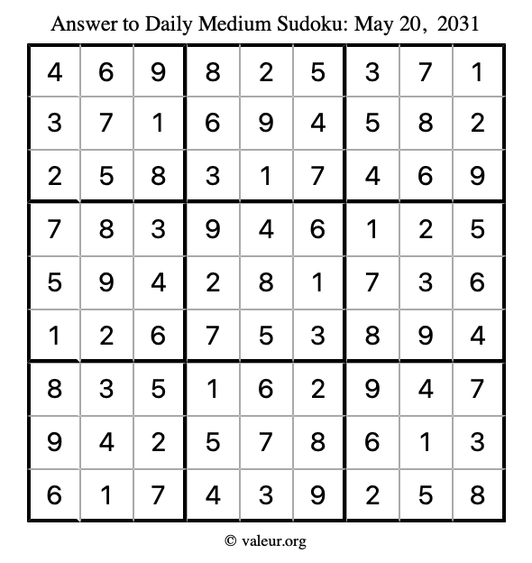 Answer to medium sudoku May 20, 2031
