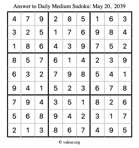 Answer to medium sudoku May 20, 2039