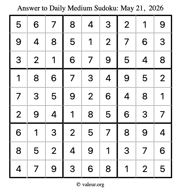 Answer to medium sudoku May 21, 2026