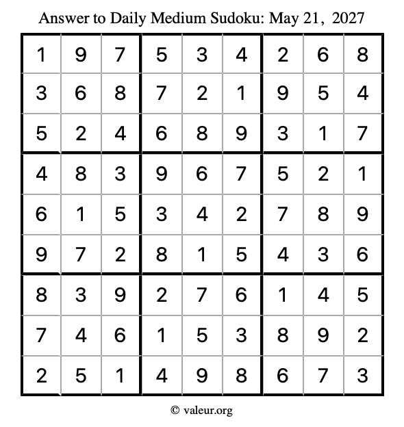 Answer to medium sudoku May 21, 2027