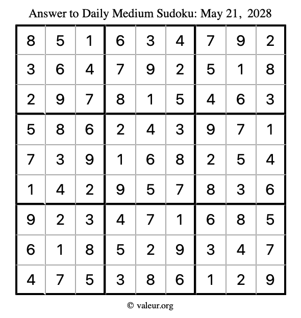 Answer to medium sudoku May 21, 2028