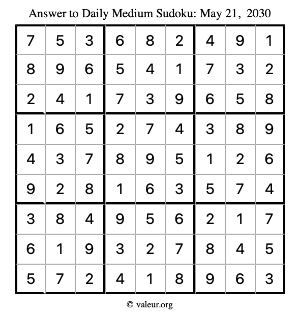 Answer to medium sudoku May 21, 2030