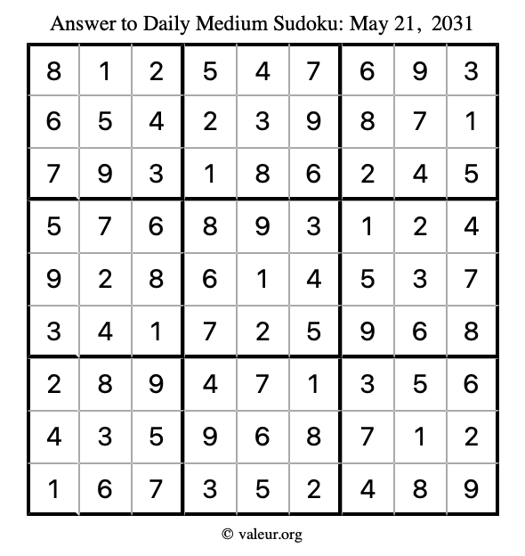 Answer to medium sudoku May 21, 2031