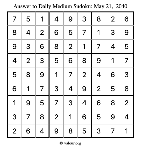 Answer to medium sudoku May 21, 2040