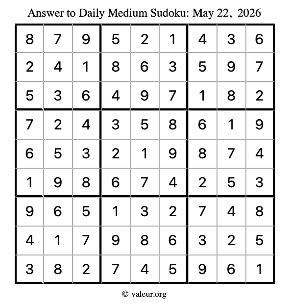 Answer to medium sudoku May 22, 2026