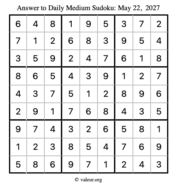 Answer to medium sudoku May 22, 2027