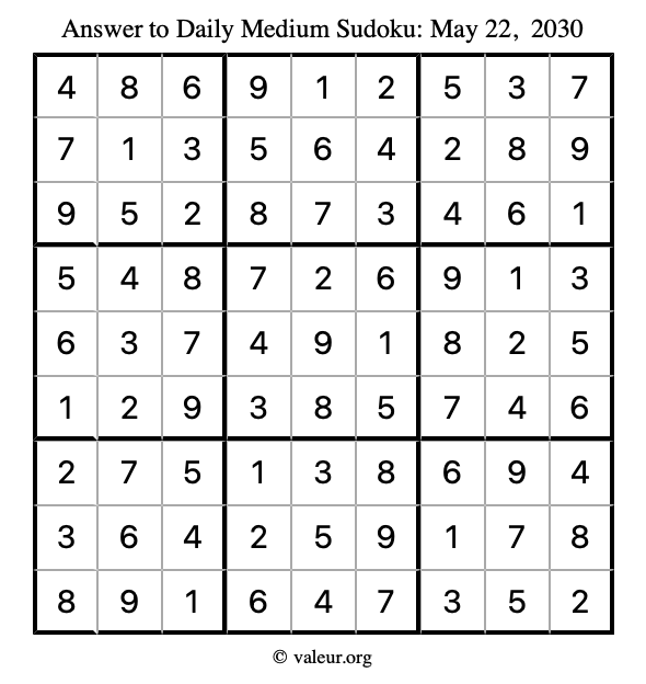Answer to medium sudoku May 22, 2030