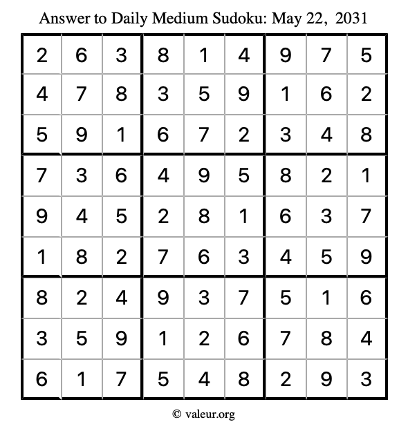 Answer to medium sudoku May 22, 2031
