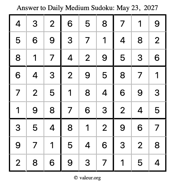 Answer to medium sudoku May 23, 2027