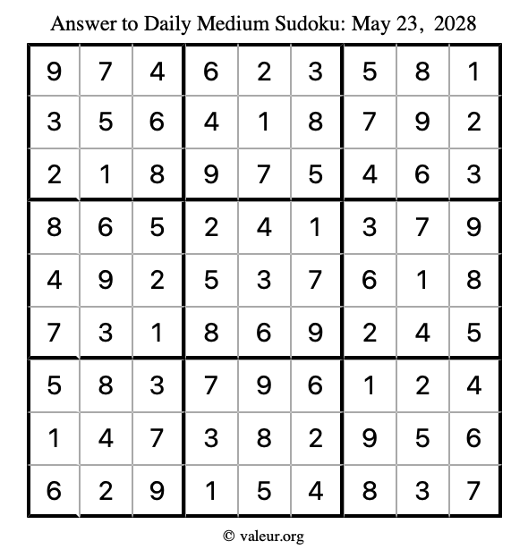 Answer to medium sudoku May 23, 2028