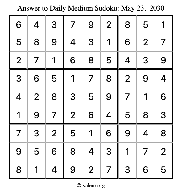 Answer to medium sudoku May 23, 2030