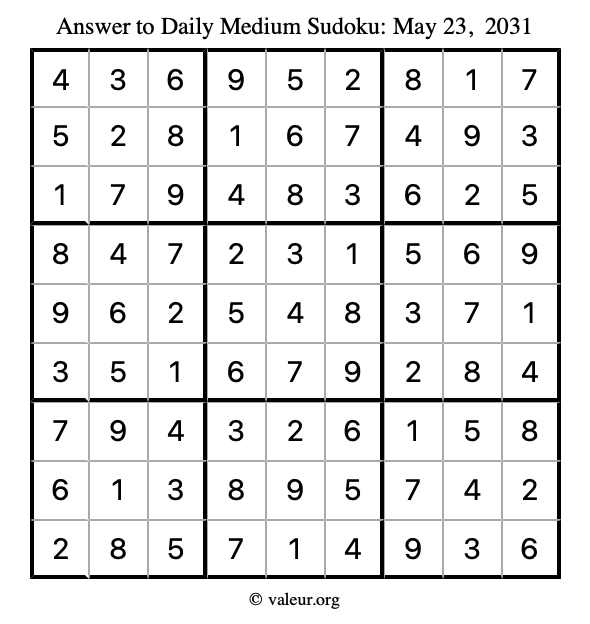 Answer to medium sudoku May 23, 2031