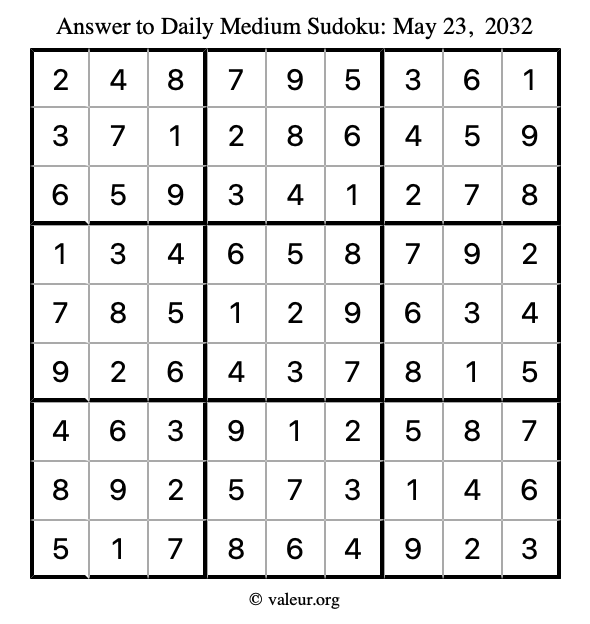 Answer to medium sudoku May 23, 2032