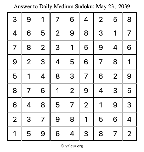 Answer to medium sudoku May 23, 2039