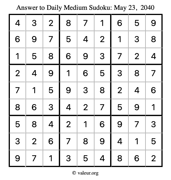 Answer to medium sudoku May 23, 2040