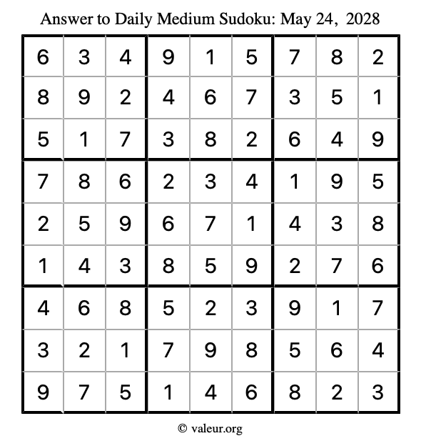 Answer to medium sudoku May 24, 2028