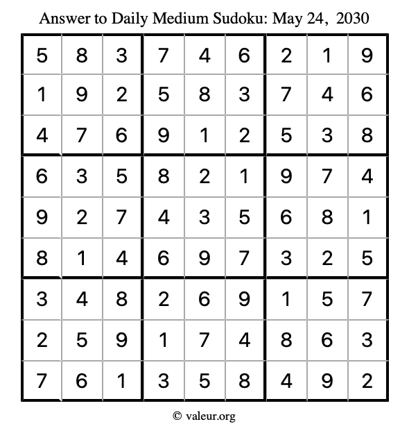Answer to medium sudoku May 24, 2030