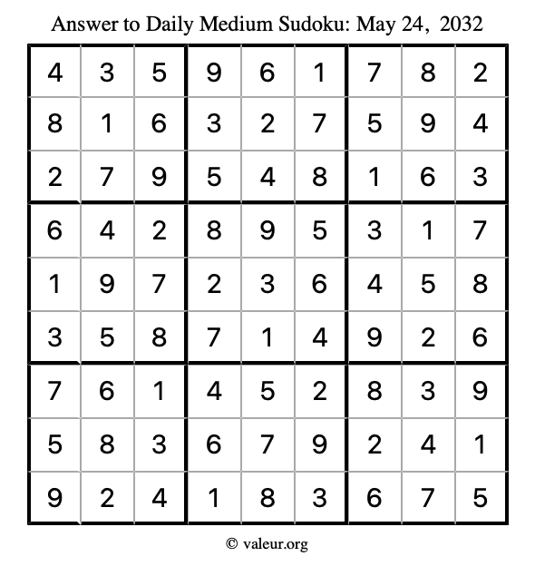 Answer to medium sudoku May 24, 2032