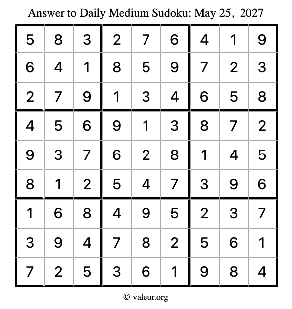 Answer to medium sudoku May 25, 2027