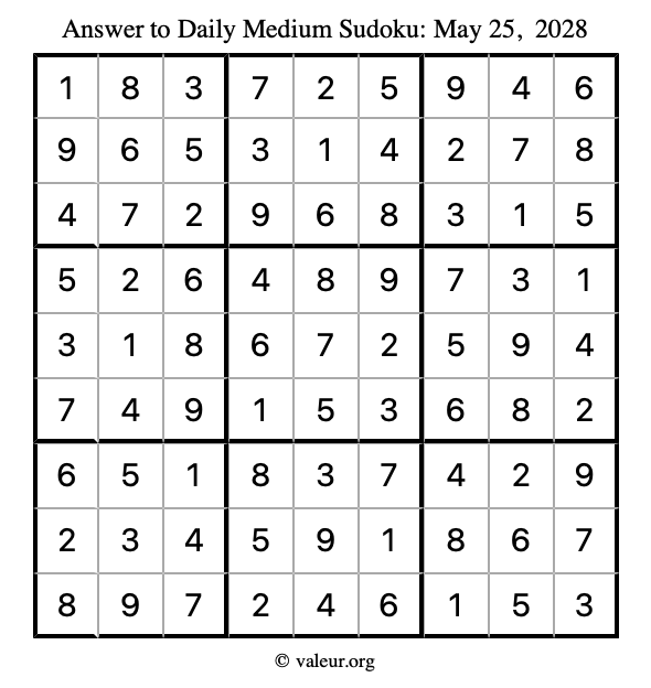Answer to medium sudoku May 25, 2028