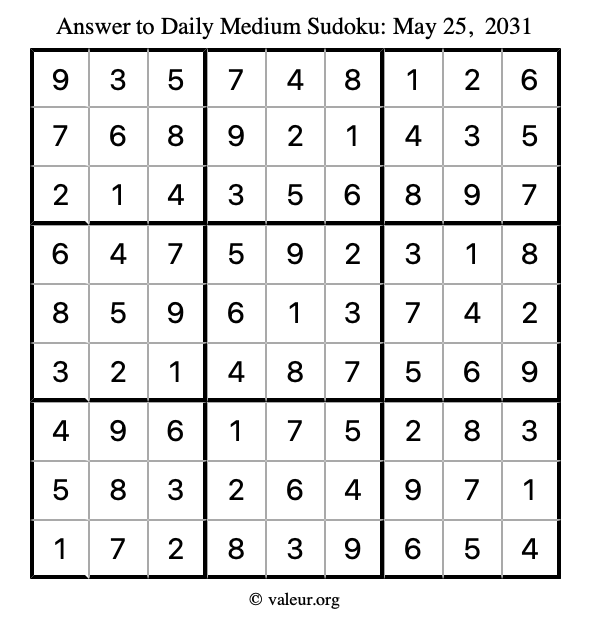 Answer to medium sudoku May 25, 2031