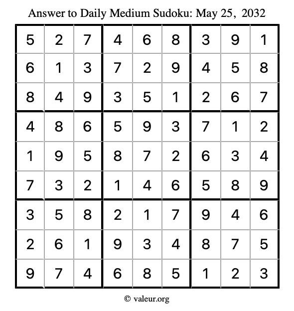 Answer to medium sudoku May 25, 2032