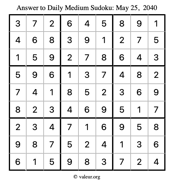 Answer to medium sudoku May 25, 2040