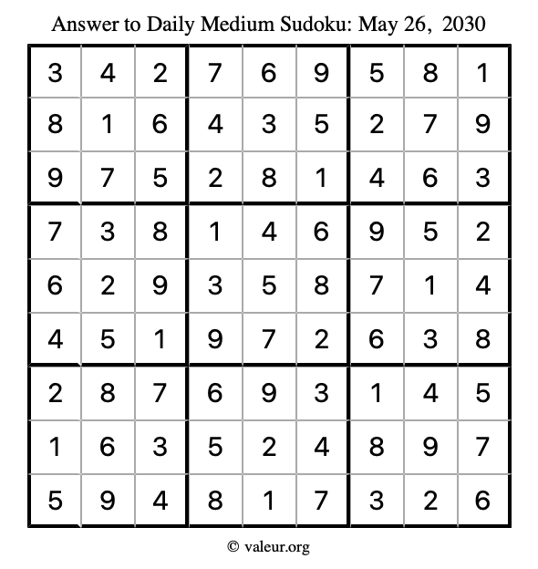 Answer to medium sudoku May 26, 2030