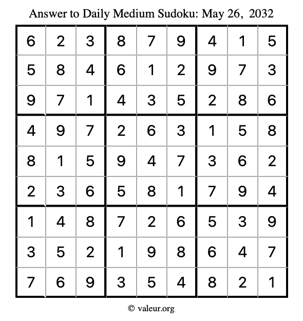 Answer to medium sudoku May 26, 2032