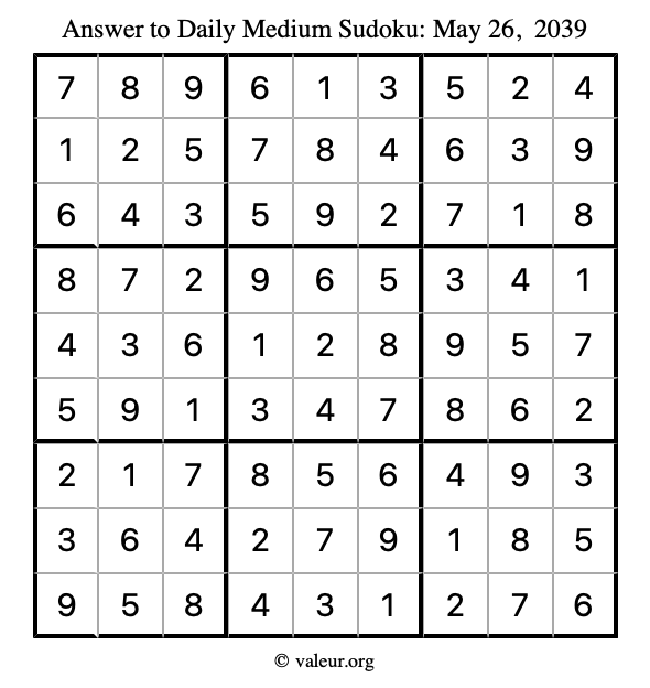 Answer to medium sudoku May 26, 2039