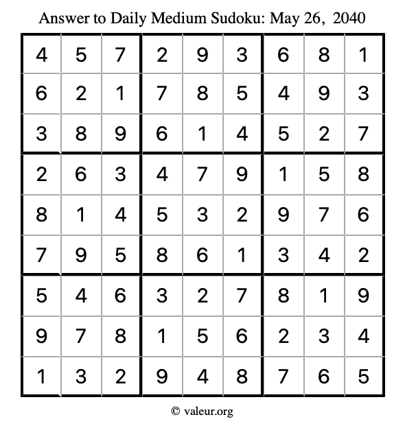 Answer to medium sudoku May 26, 2040