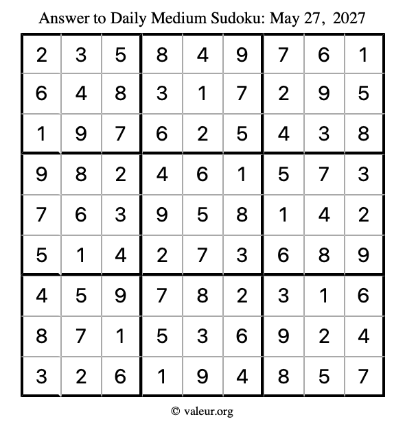 Answer to medium sudoku May 27, 2027